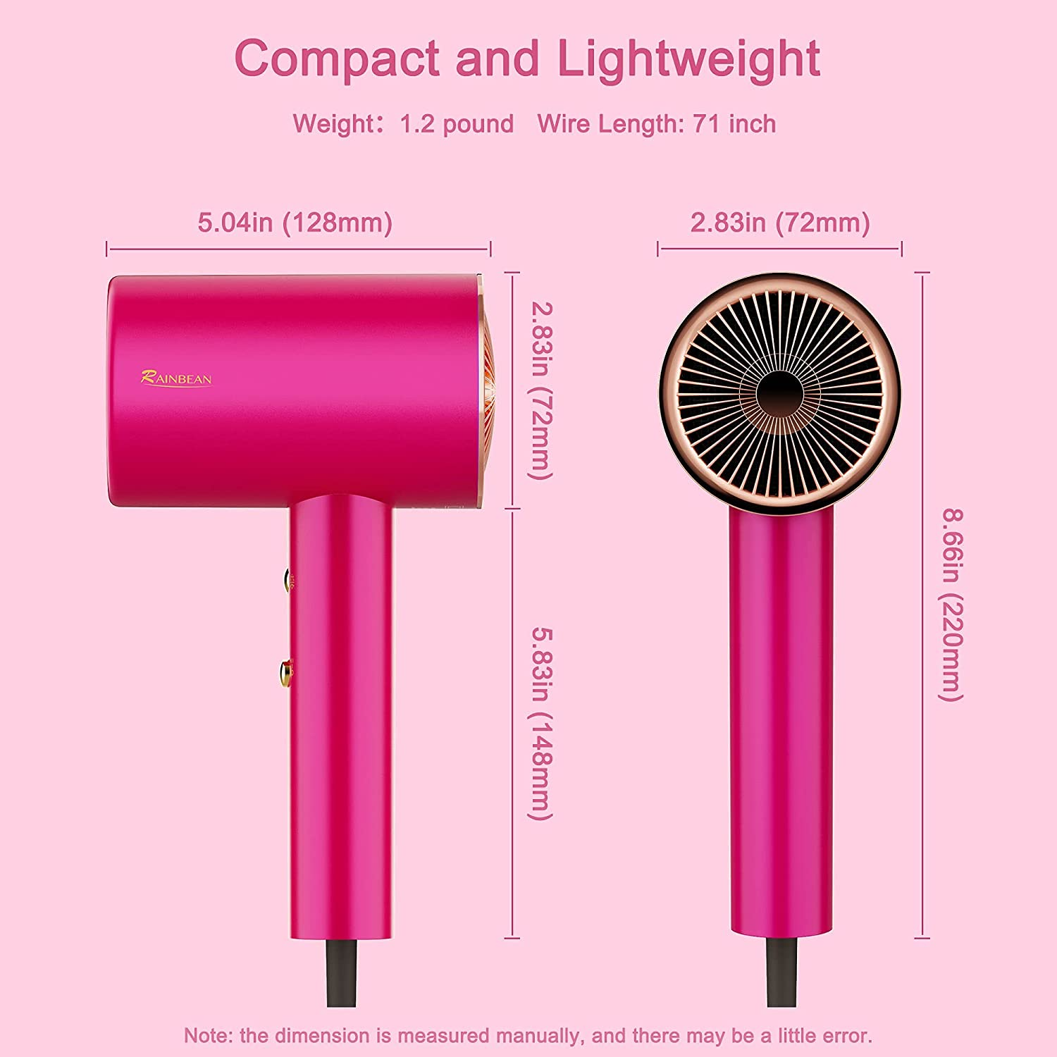 1800W Water Ionic Hair Blow Dryer - 2 Speed Magnetic Nozzle