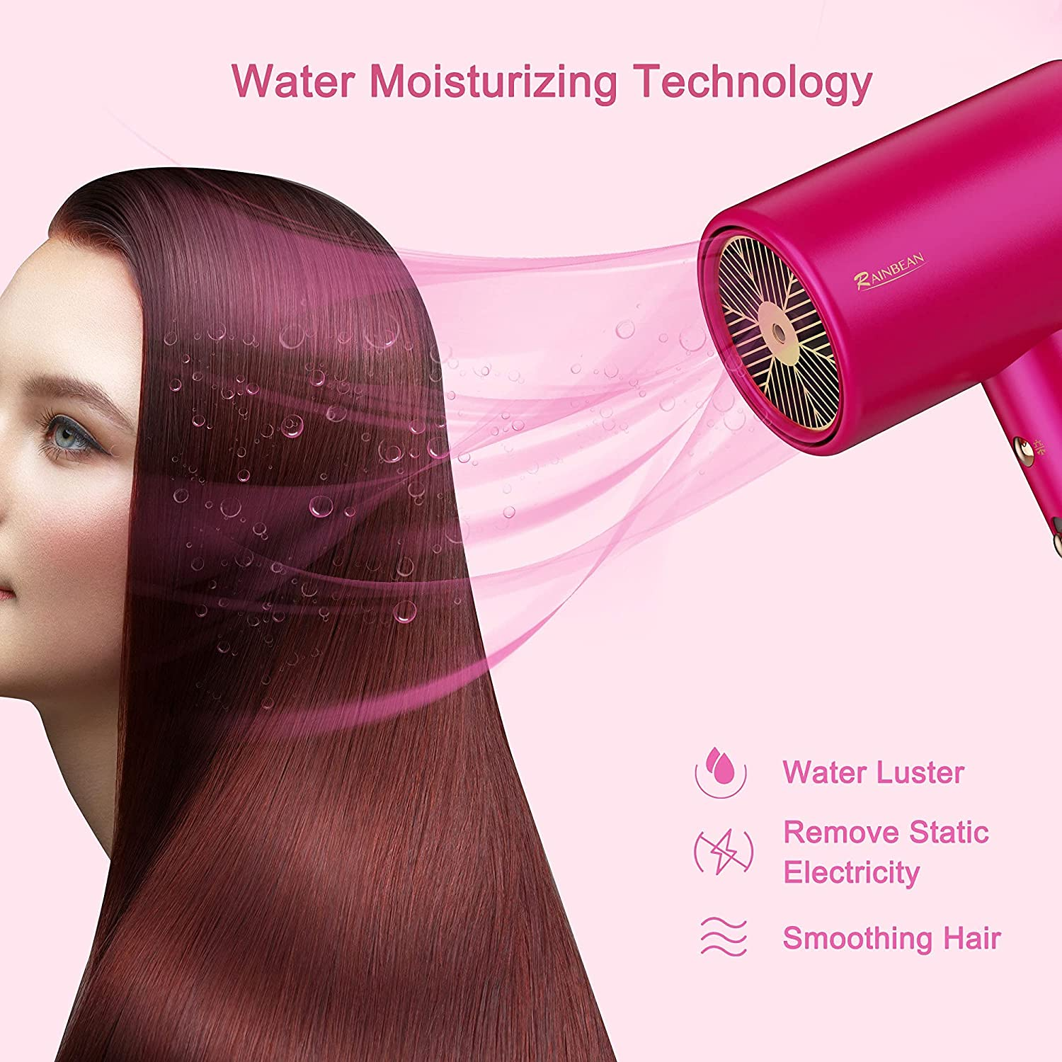 1800W Water Ionic Hair Blow Dryer - 2 Speed Magnetic Nozzle