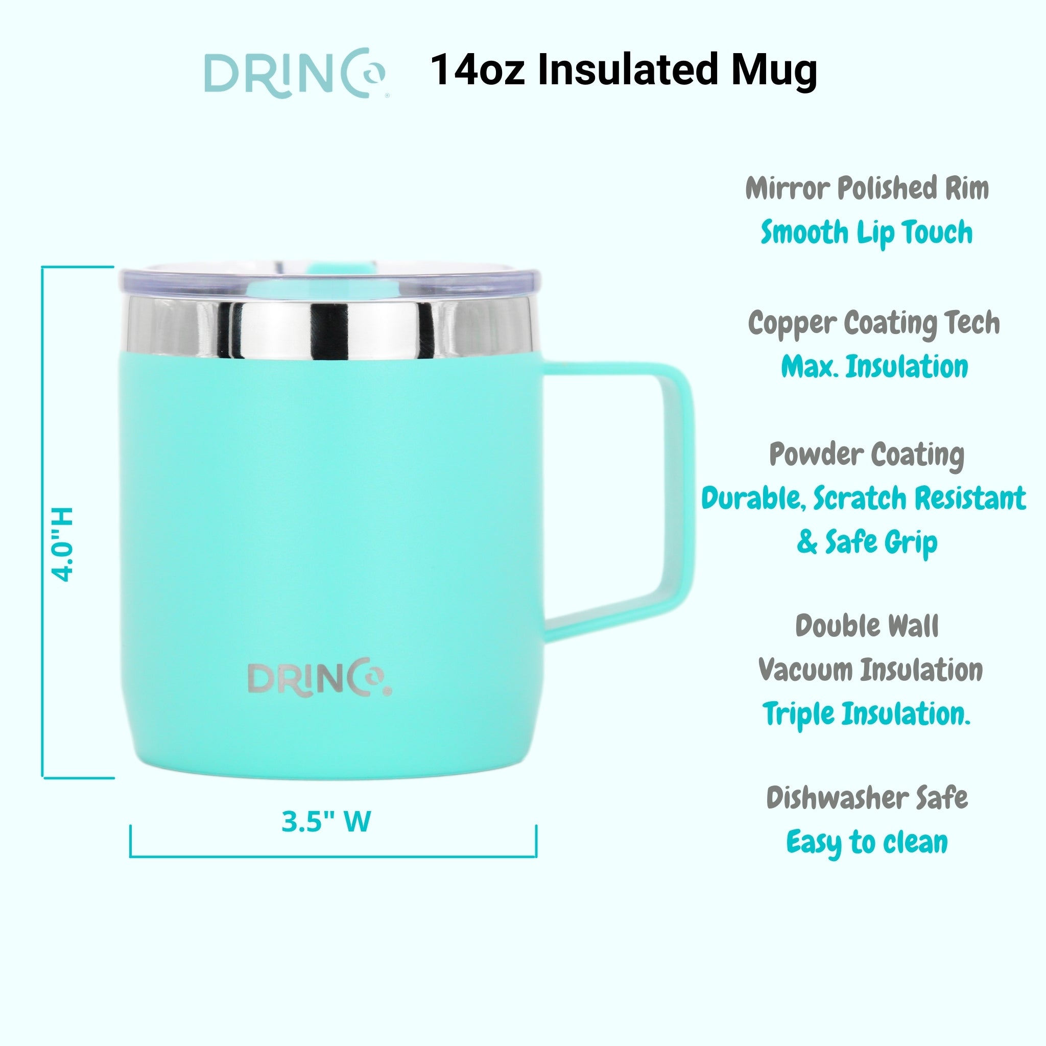 Tumbler & Mug Insulated Drinkware - 14oz - (Aqua)