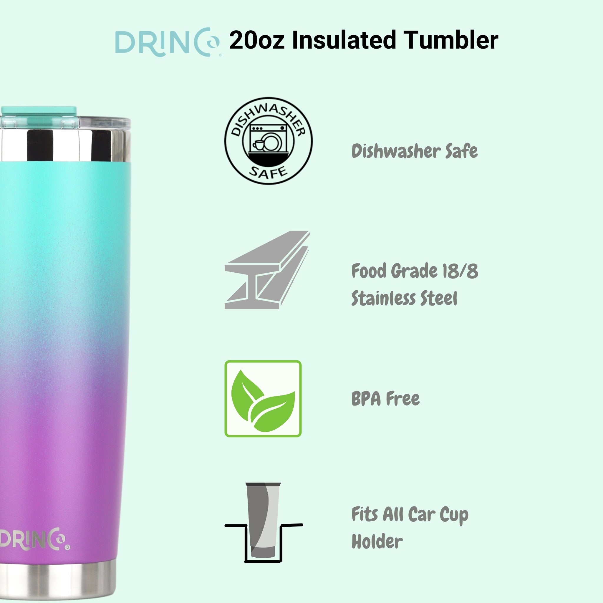 Tumbler & Mug Insulated Drinkware w/ 2 Straws - 20oz - (Ombre Teal)