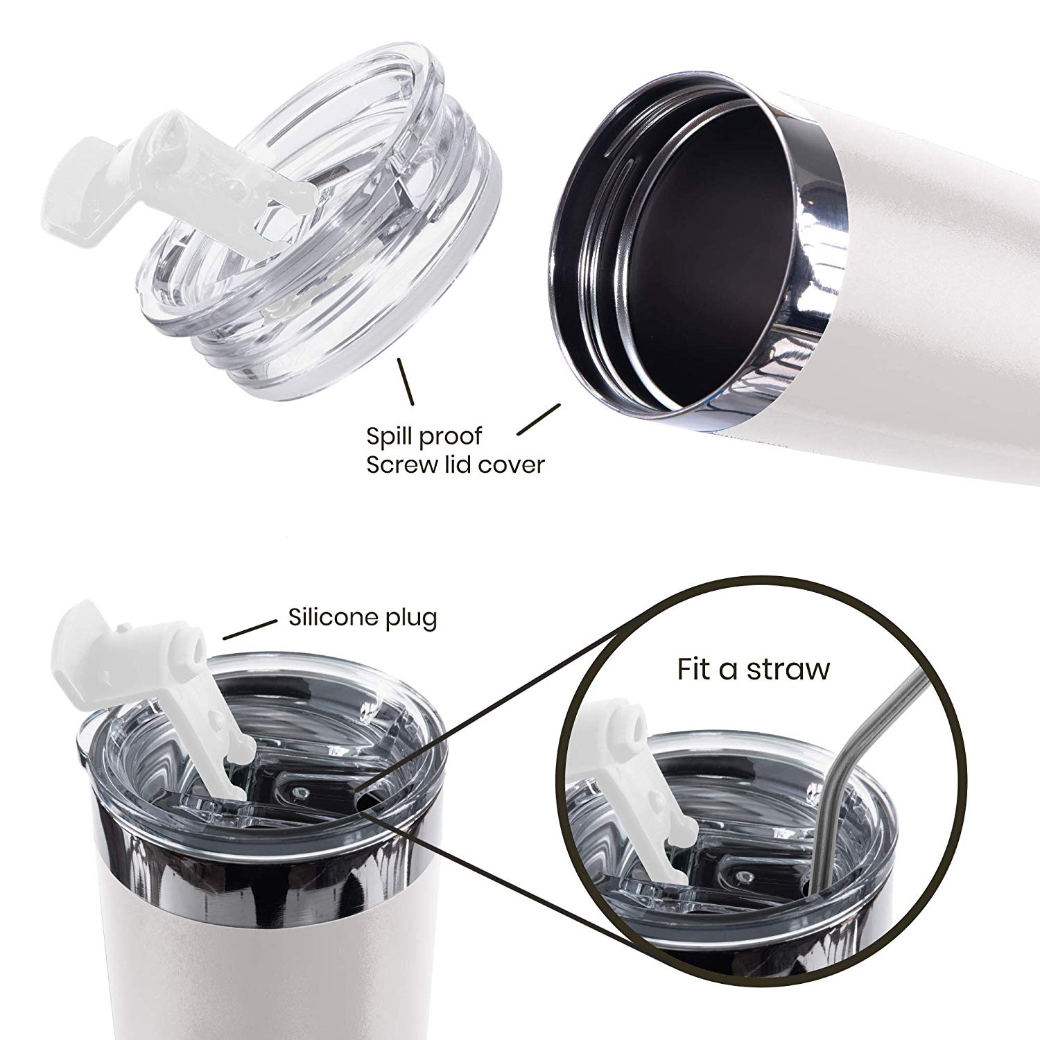 Tumbler & Mug Insulated Drinkware w/ 2 Straws - 20oz - (Arctic White)